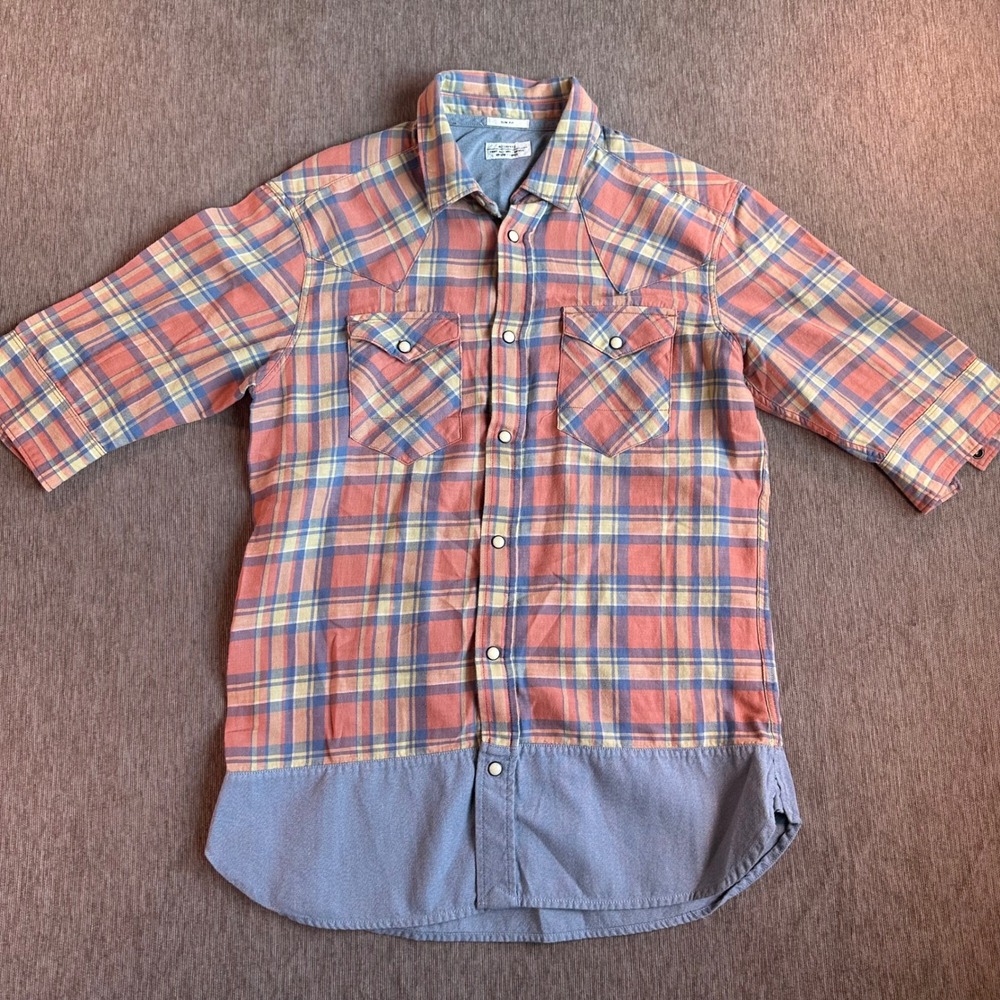 AllSaints Township HS Shirt Mens Small Slim Fit Plaid Western Pearl Snap MS151C